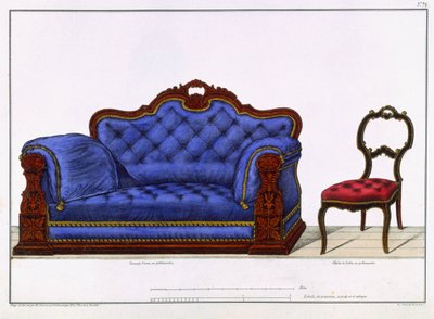 Divano e sedia francesi da Modeles de Meubles et de decorations interieures pour les meubles, Parigi, Santi, M, 1828 da M. Santi